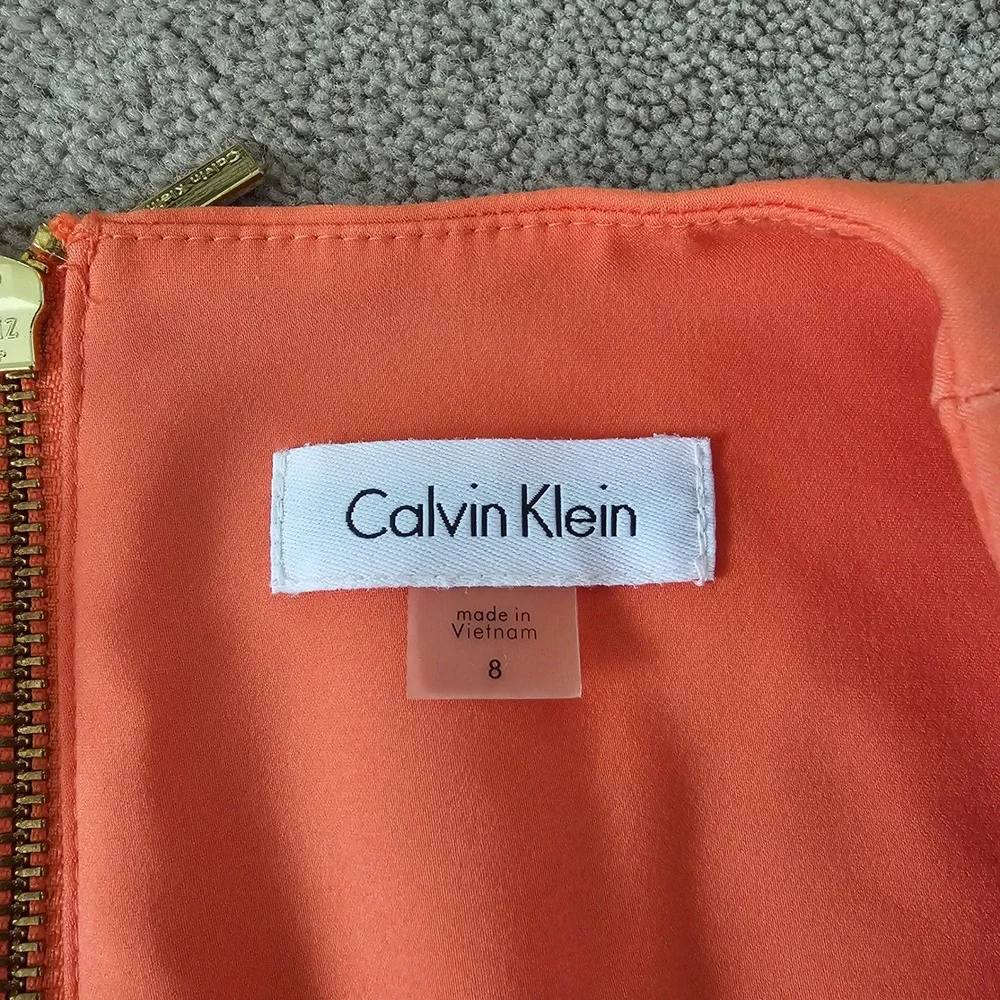 Calvin Klein Sheath Dress Womens 8 Orange Sleeveless Workwear Classic